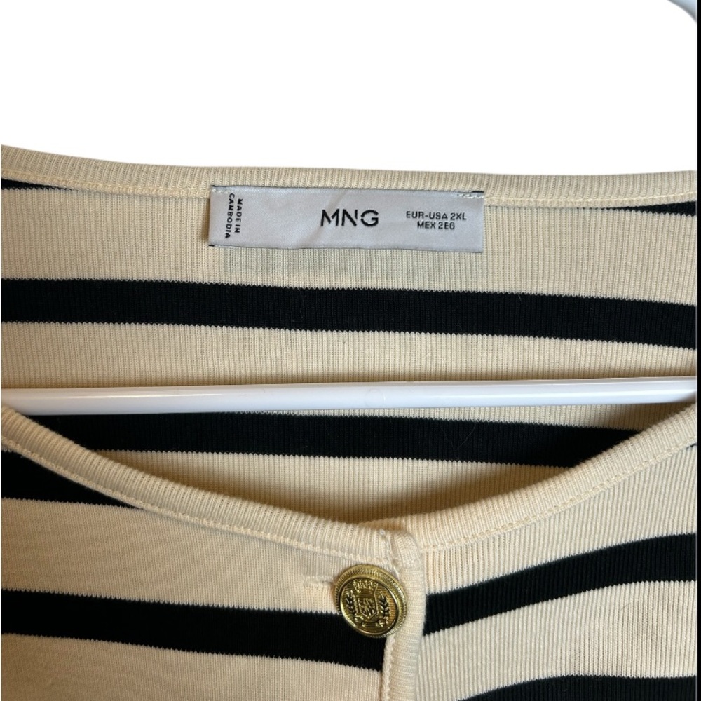 Mango MNG Cream Black Striped Button Up Cardigan Preppy Size 2XL - Picture 2 of 4